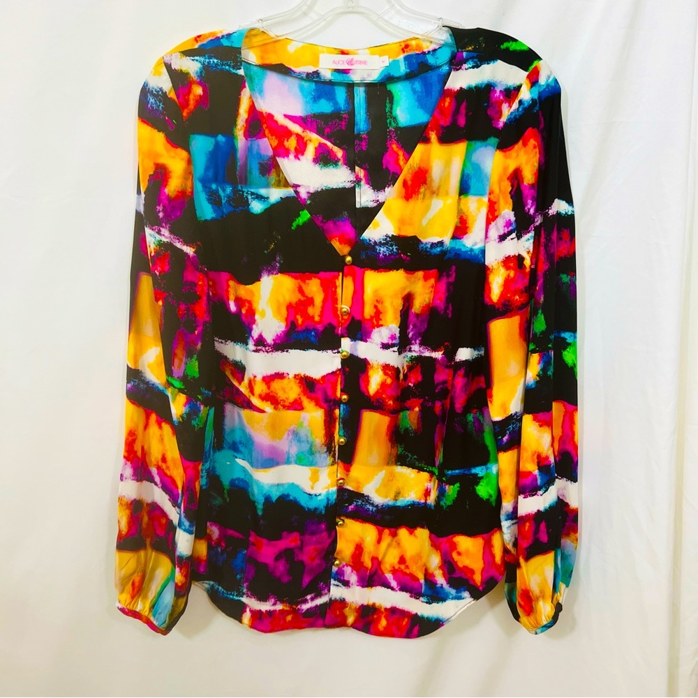 NWOT! Alice & Trixi 100% Silk Long Sleeve Blouse Gold Button Women’s Sz M